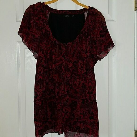 Apt. 9 red black blouse Sz.  14W  0X NWOT - Picture 1 of 4